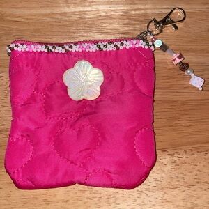 Wallet - coin purse pink real hand carved flower from shell